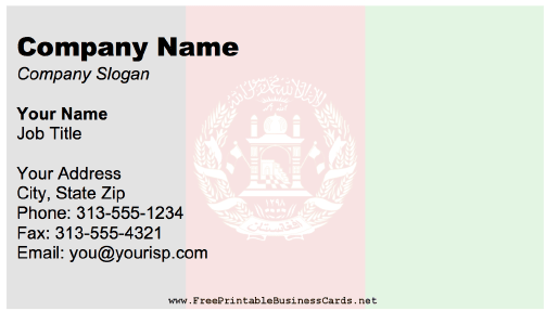 Afghanistan business card