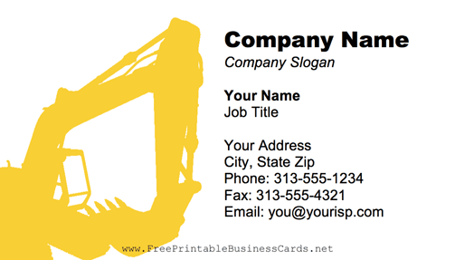 Excavator business card