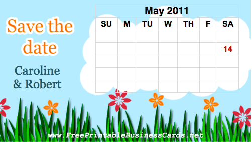 Grass and Flowers Save the Date Card with calendar business card