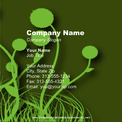 Dark Green Dandelion Square business card