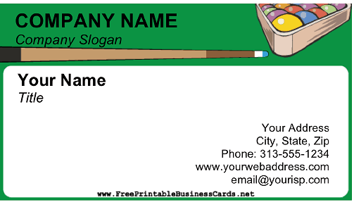 Pool Hall business card