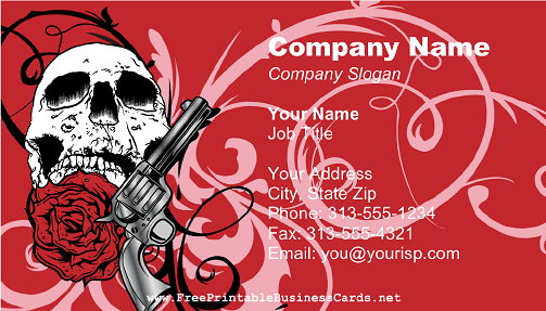 Skull Gun and Rose business card