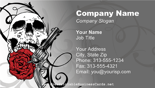 Red Skull Gun and Rose business card